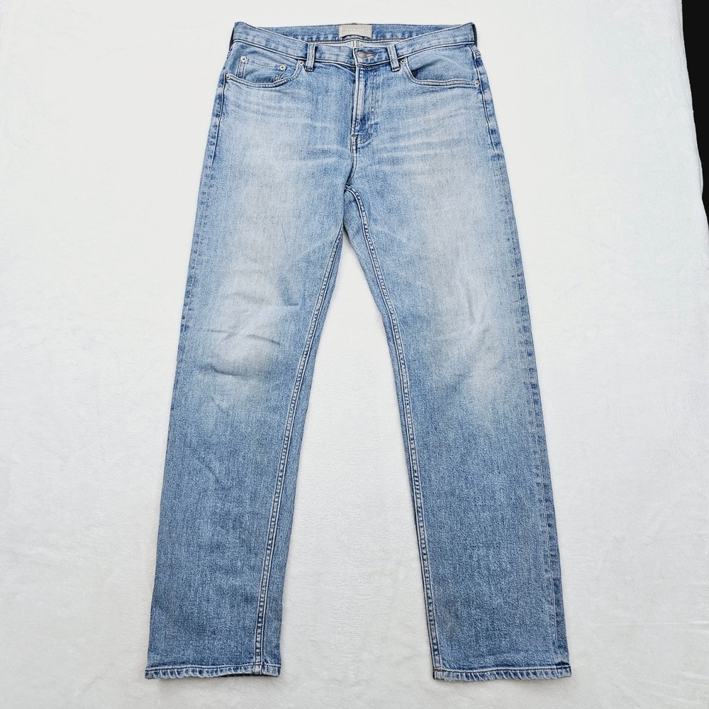 Everlane Selvedge Straight Fit Jeans Mens 32W 32L Blue Organic Cotton Stretch - Picture 2 of 13